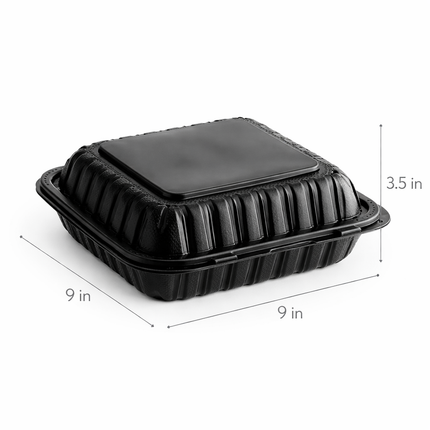 MFPP Black Hinged Container 1 Compartment 9x9 150/Case