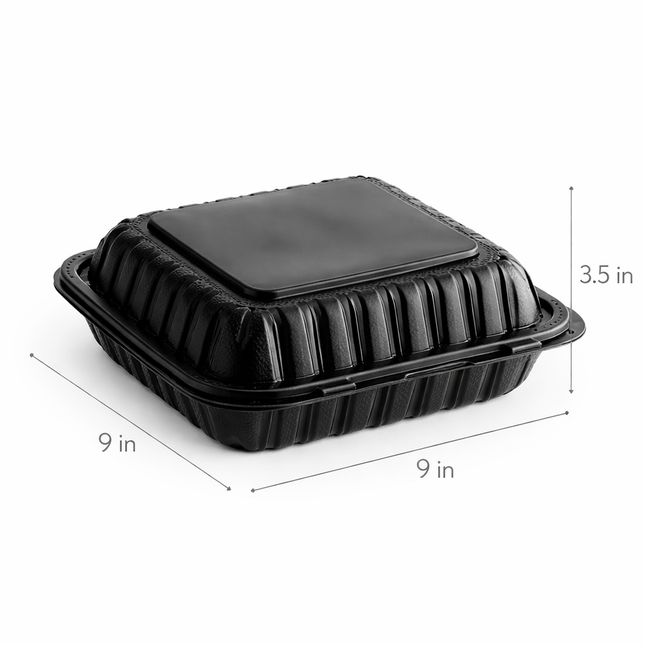 MFPP Black Hinged Container 1 Compartment 9x9 150/Case