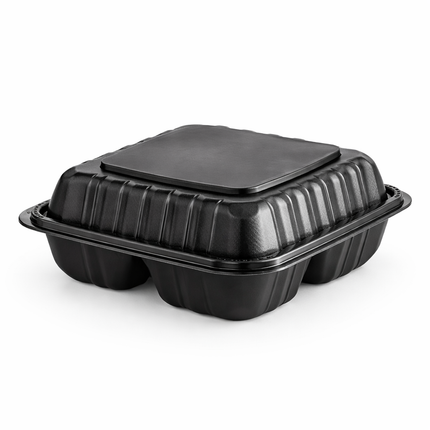 MFPP Black Hinged Container 3 Compartment 8x8 150/Case