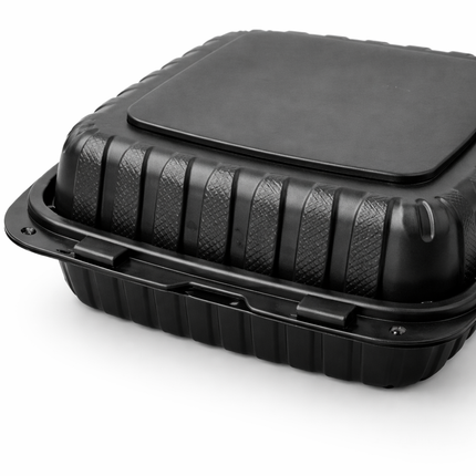 MFPP Black Hinged Container 1 Compartment 8x8 150/Case