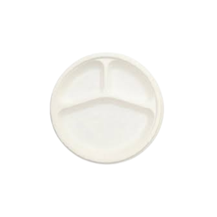 Compostable Bagasse Plate 10" - 3 Compartment 500/Case
