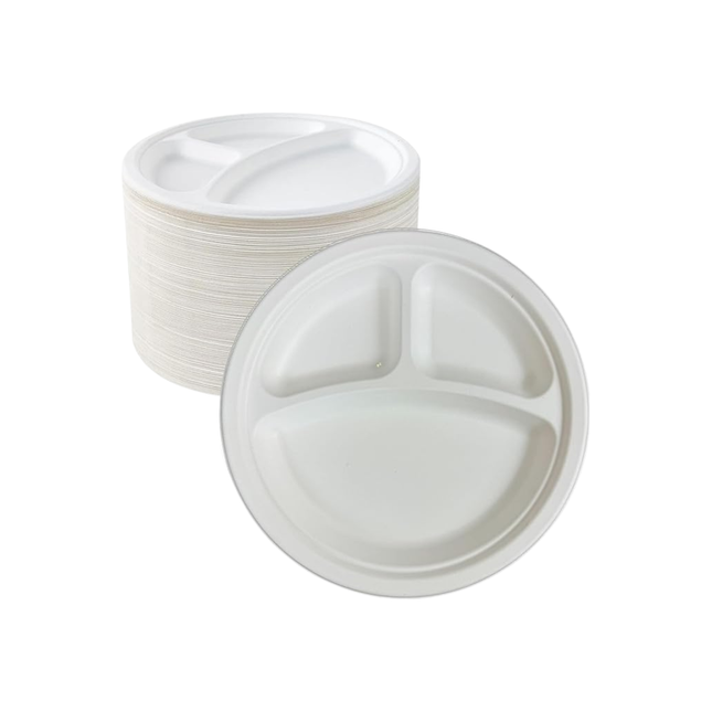 Compostable Bagasse Plate 10" - 3 Compartment 500/Case