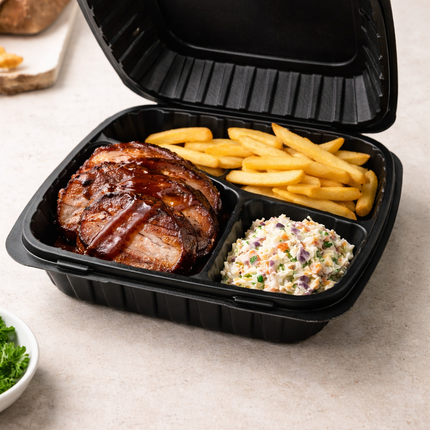 MFPP Black Hinged Container 1 Compartment 9x6 150/Case