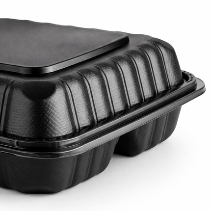 MFPP Black Hinged Container 3 Compartment 8x8 150/Case