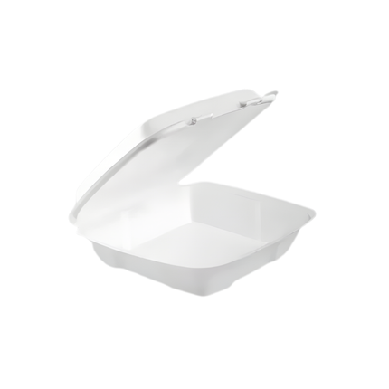 Foam Pak FP2200 White Foam Hinged Lid Small Container 8" x 7" x 3.2" - 1 Compartment – 200/Case