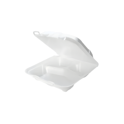 Foam Pak FP9003 White Foam Hinged Lid Large Container 9" x 9" x 3" - 3 Compartment – 200/Case