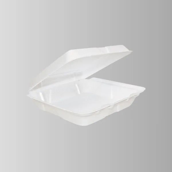 Foam Pak FP8001 White Foam Hinged Lid Container 8" x 8" - 1 Compartment – 200/Case