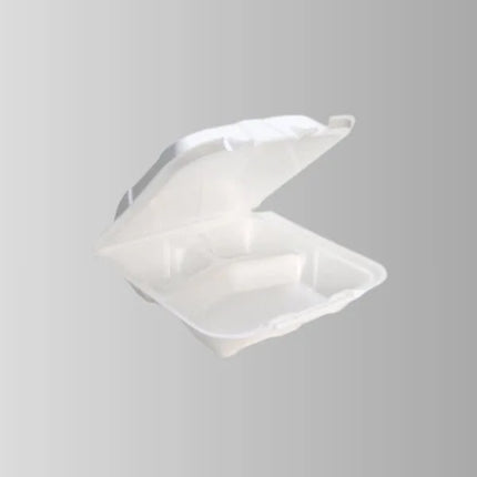 Foam Pak FP8003 White Foam Hinged Lid Container 8" x 8" - 3 Compartment – 200/Case