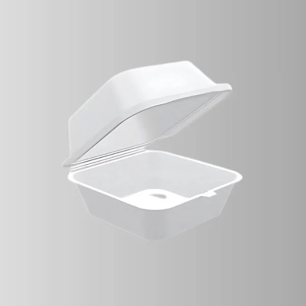 Foam Pak White Foam Hinged Lid Container 5.75" x 5.75" x 3.2" - 1 Compartment – 500/Case