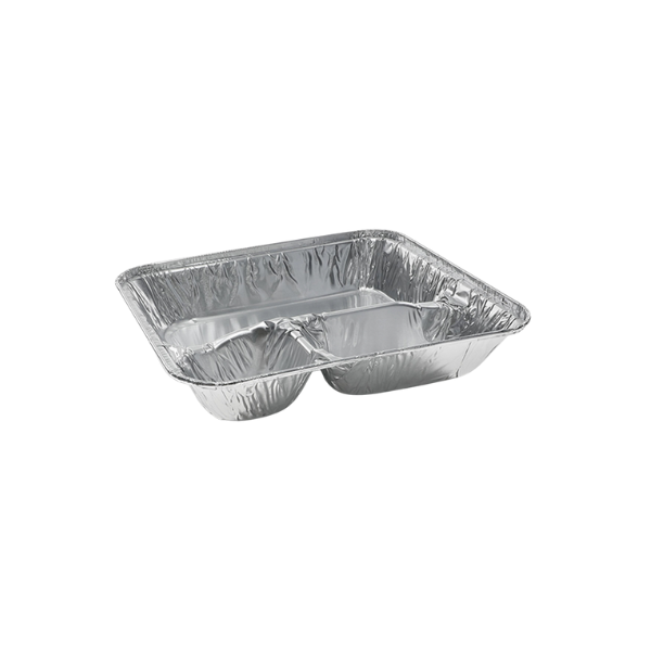 8 1/2" x 6 3/8" 3-Compartment Aluminum Foil Tray - 250/Case