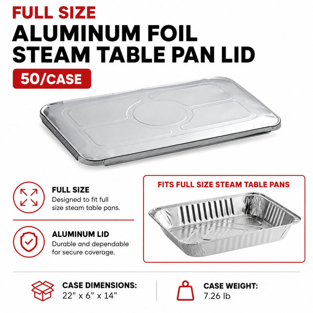 Full Size Aluminum Foil Steam Table Pan Lid with dimension