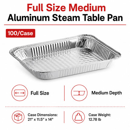 Full Size Medium Aluminum Steam Table Pan with dimension
