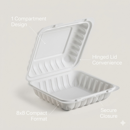 MFPP White Hinged Container 1 Compartment 8x8 150/Case