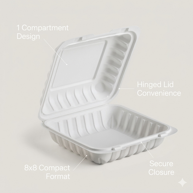 MFPP White Hinged Container 1 Compartment 8x8 150/Case