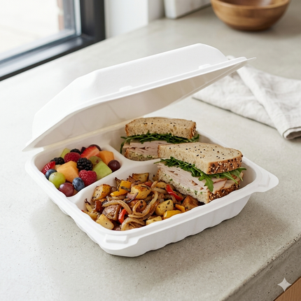 MFPP White Hinged Container 3 Compartment 8x8 150/Case