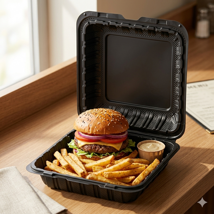 MFPP Black Hinged Container 1 Compartment 9x9 150/Case