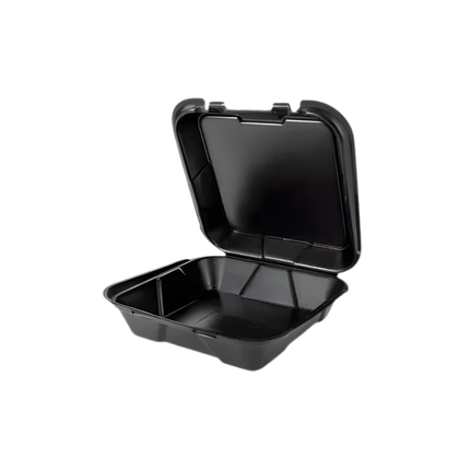 Genpak 20500-3L Black Vented Hinged Lid Container 9" x 6" - 1 Compartment – 200/Case