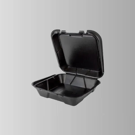 Genpak 20500-3L Black Vented Hinged Lid Container 9" x 6" - 1 Compartment – 200/Case