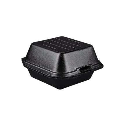 Genpak SN225-3L Black Foam Hinged Lid Container 6" x 6" - 1 Compartment – 500/Case
