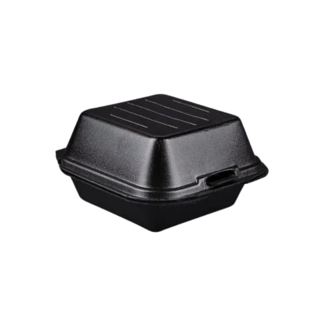 Genpak SN225-3L Black Foam Hinged Lid Container 6" x 6" - 1 Compartment – 500/Case