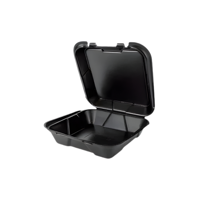 Genpak SN200-V--3L Black Vented Hinged Lid Container 9" x 9" - 1 Compartment – 200/Case