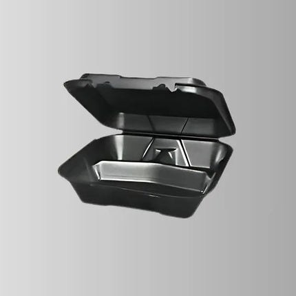 Genpak SN243-3L Black Foam Hinged Lid Container 8" x 8" - 3 Compartment – 200/Case