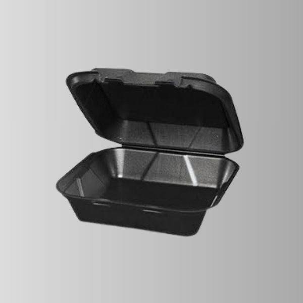 Genpak SN240-3L Black Foam Hinged Lid Container 8" x 8" - 1 Compartment – 200/Case