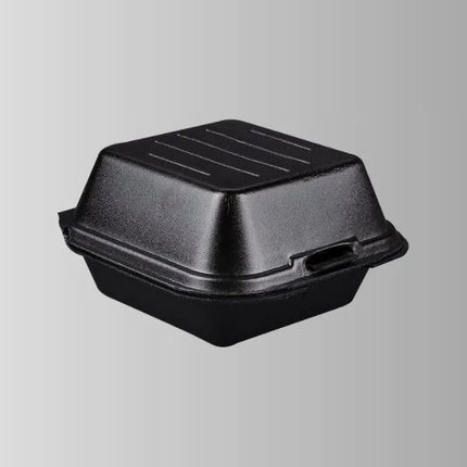 Genpak SN225-3L Black Foam Hinged Lid Container 6" x 6" - 1 Compartment – 500/Case