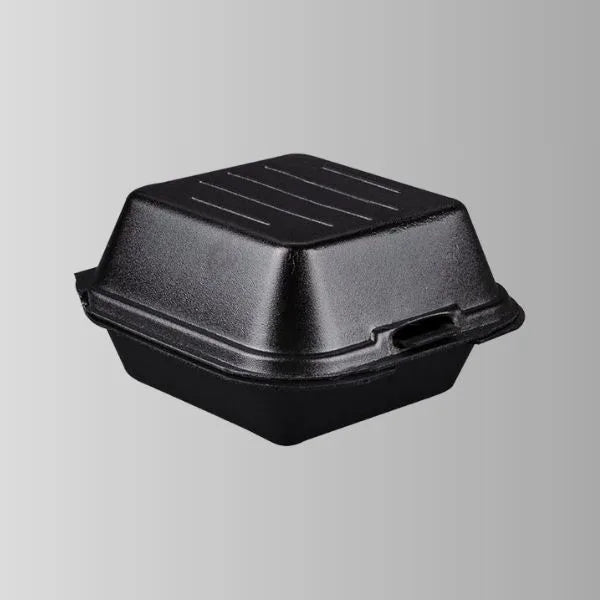 Genpak SN225-3L Black Foam Hinged Lid Container 6" x 6" - 1 Compartment – 500/Case