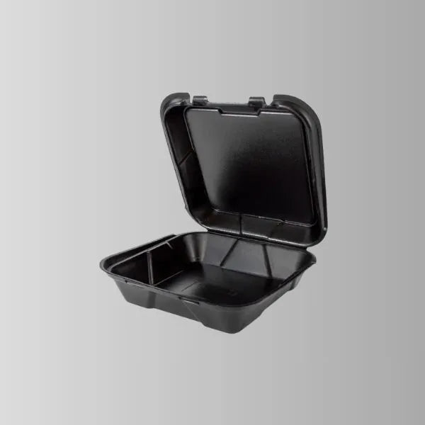 Genpak SN200-V--3L Black Vented Hinged Lid Container 9" x 9" - 1 Compartment – 200/Case