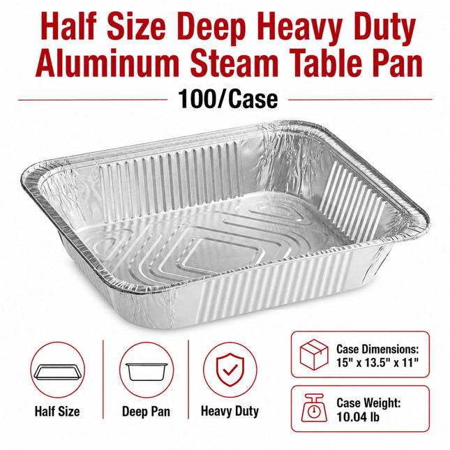 Half size deep heavy duty aluminum steam table pan with dimension