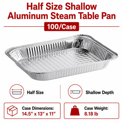 Half size shallow aluminum steam table pan 100 case