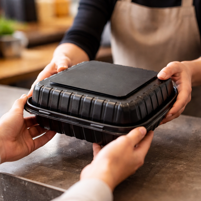 MFPP Black Hinged Container 1 Compartment 8x8 150/Case