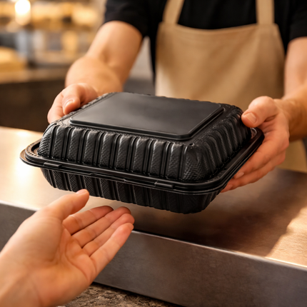 MFPP Black Hinged Container 1 Compartment 9x9 150/Case