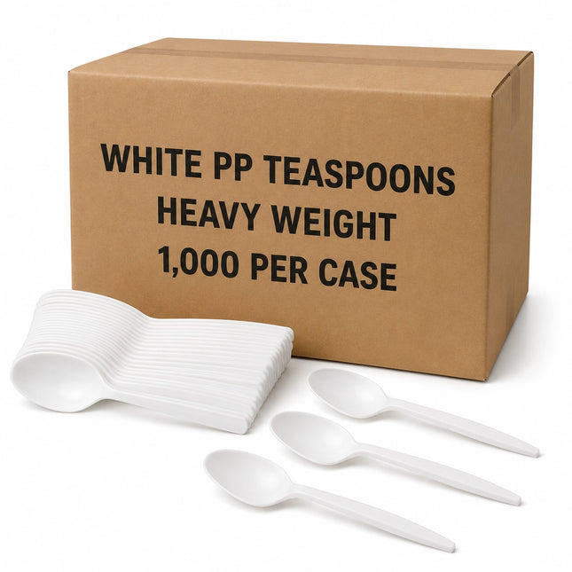 Heavy Weight White Polypropylene Plastic Teaspoons