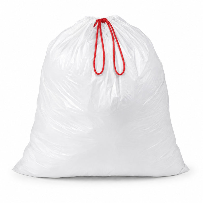 White Plastic Drawstring Trash Can Liners 13 Gallon 24" x 28" - 100 Bags
