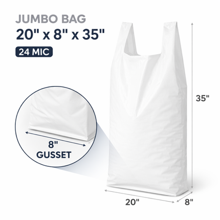 White Jumbo Plastic Utility Bags 20" x 8" x 35" 24 Mic - 200/Case