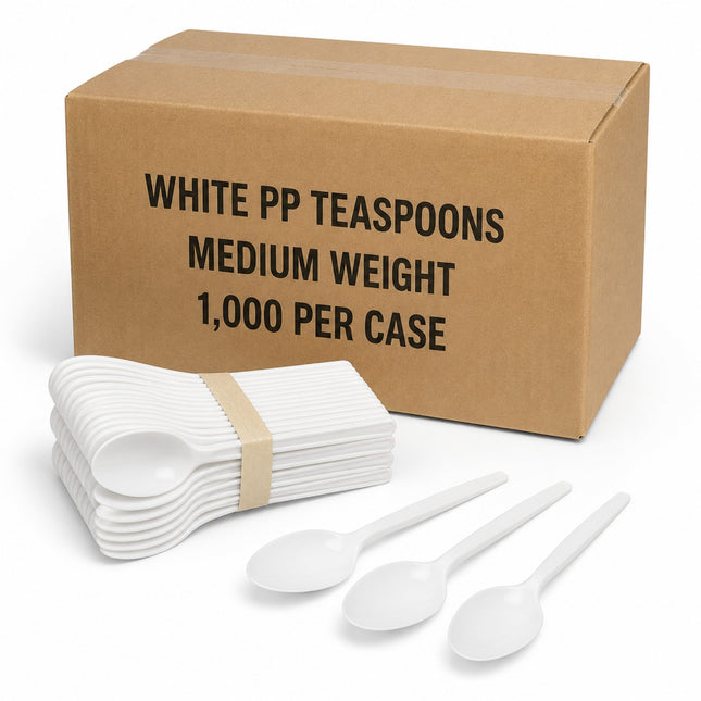 Medium Weight White Polypropylene Plastic Teaspoons