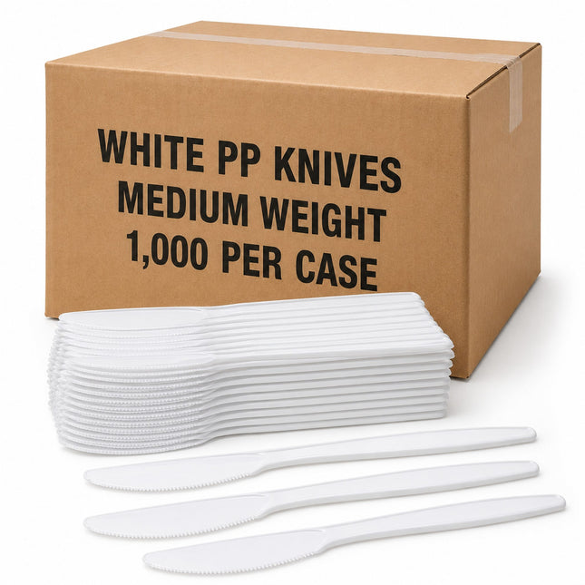 Medium Weight White Polypropylene Plastic Knives