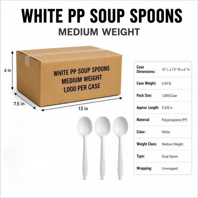 Medium Weight White Polypropylene Plastic Soup Spoons - 1,000/Case