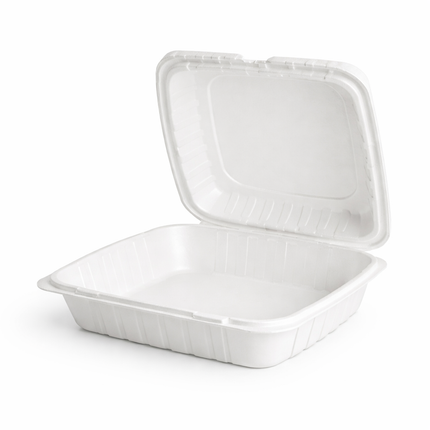 MFPP White Hinged Container 1 Compartment 8x8 150/Case