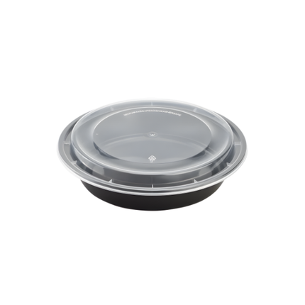 48 oz. Black Round Microwavable Container with Clear Lid - 150/Case