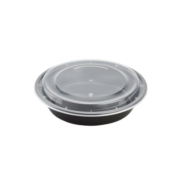 48 oz. Black Round Microwavable Container with Clear Lid - 150/Case