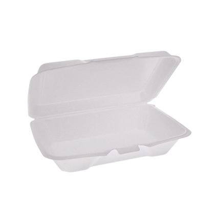 White Shallow Foam Hinged Container 9" x 6" - 1 Compartment - 200/Case