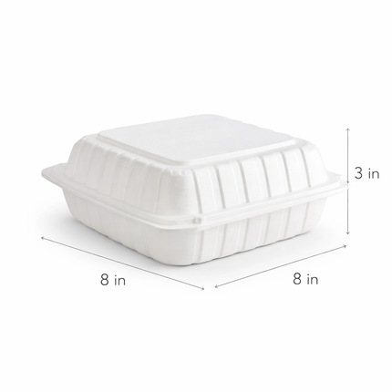 MFPP White Hinged Container 1 Compartment 8x8 150/Case