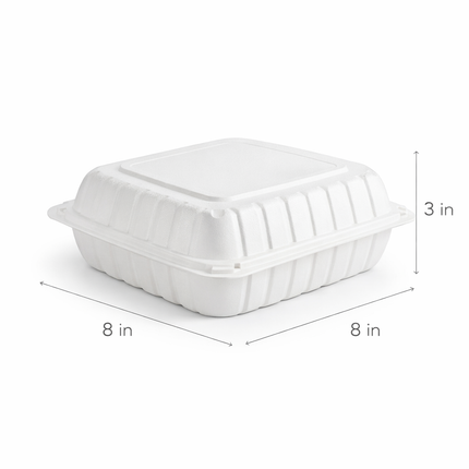 MFPP White Hinged Container 3 Compartment 8x8 150/Case