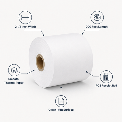 2 1/4" X 200 Feet Thermal Paper Roll - (50/Case)