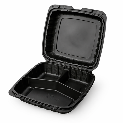 MFPP Black Hinged Container 3 Compartment 8x8 150/Case