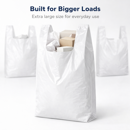 White Extra Large Plastic T-Shirt Bags 15" x 7" x 26" 14 Mic - 500/Case