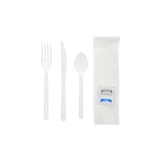 Medium Weight White Plastic Cutlery Kit - 250/Case